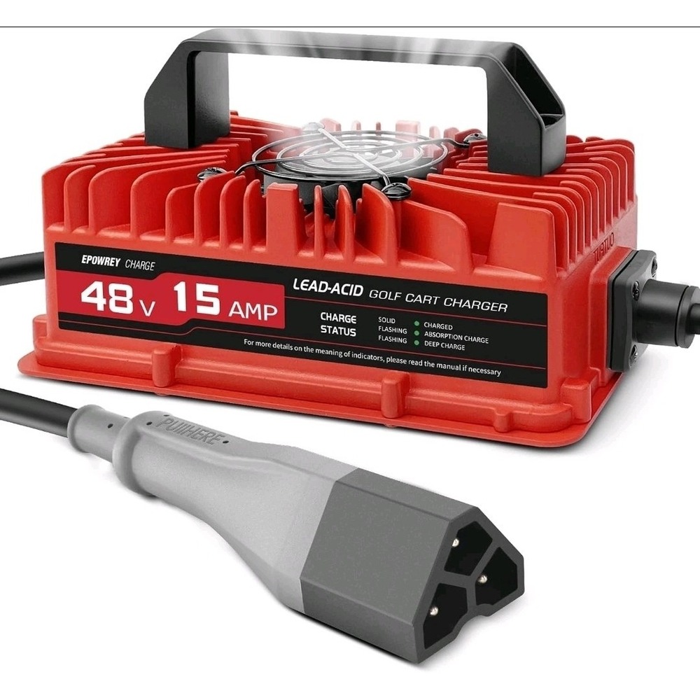 15 AMP Golf Cart Charger for 48 Volt EZGO RXV & TXT with 3 Pin Triangular Plug-L